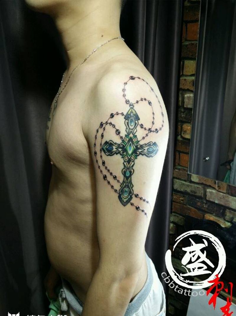 十字架纹身图片_手臂欧美几何成品纹身图案