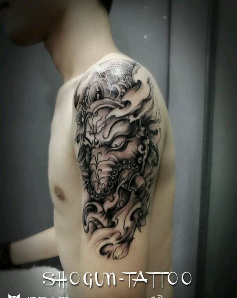 象神纹身图片_手臂传统动物象神成品纹身图案