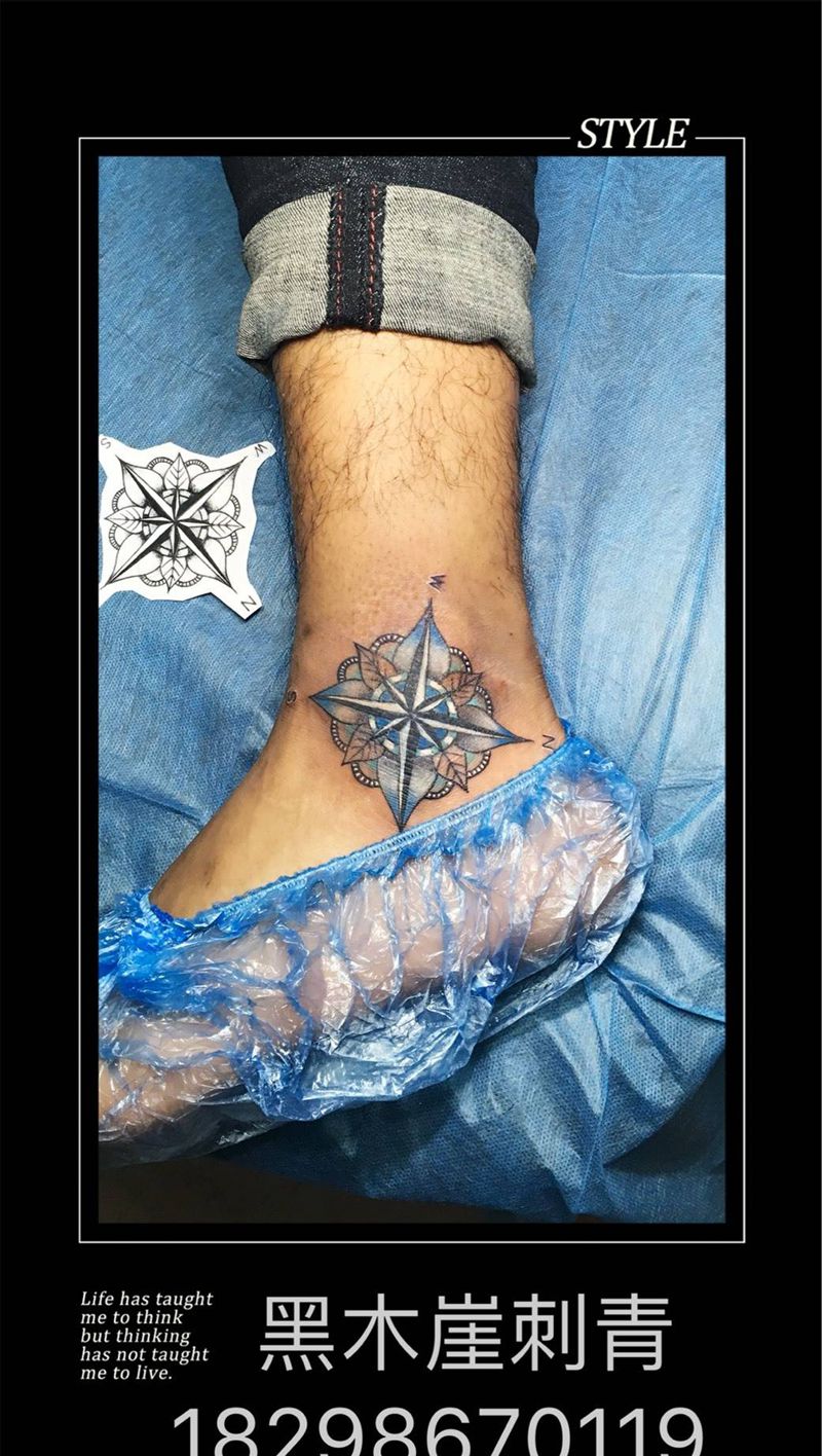 梵花纹身图片_成品原创几何脚部清新纹身图案