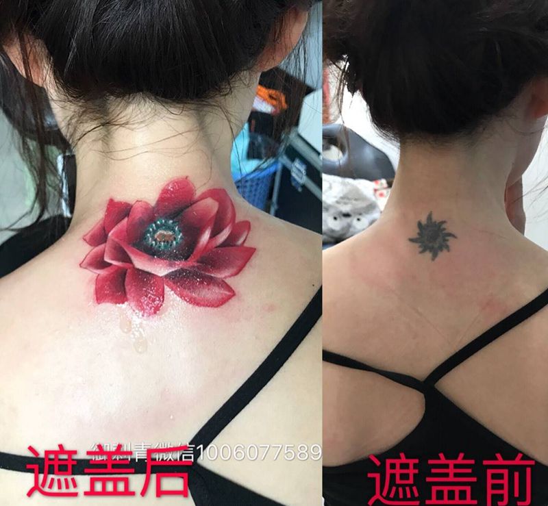 红玫瑰遮盖纹身图片