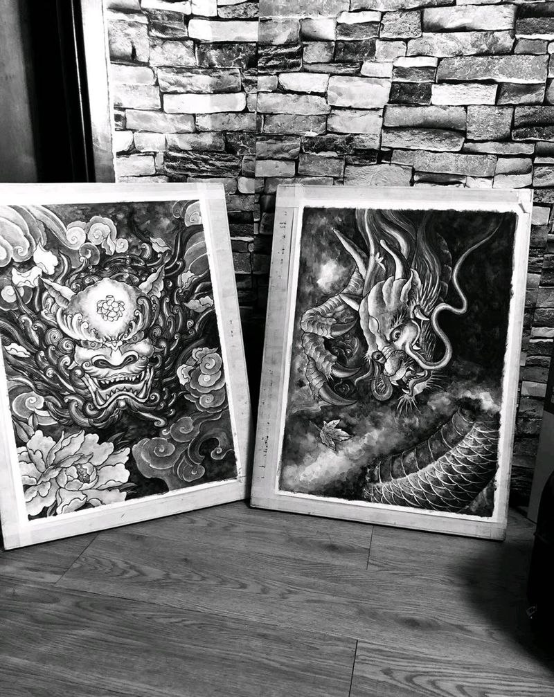 唐狮子纹身图片_背部新传统老传统纹身图案