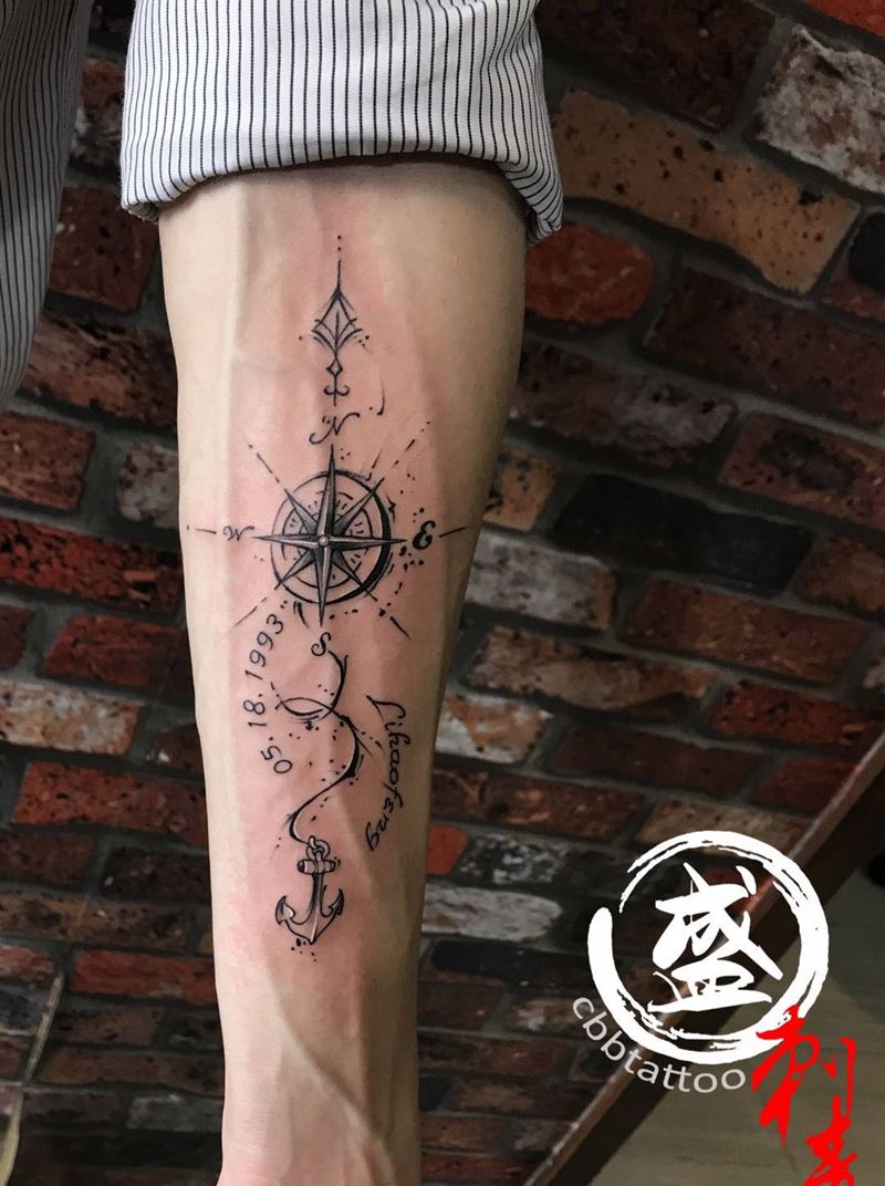 指南针船锚纹身图片