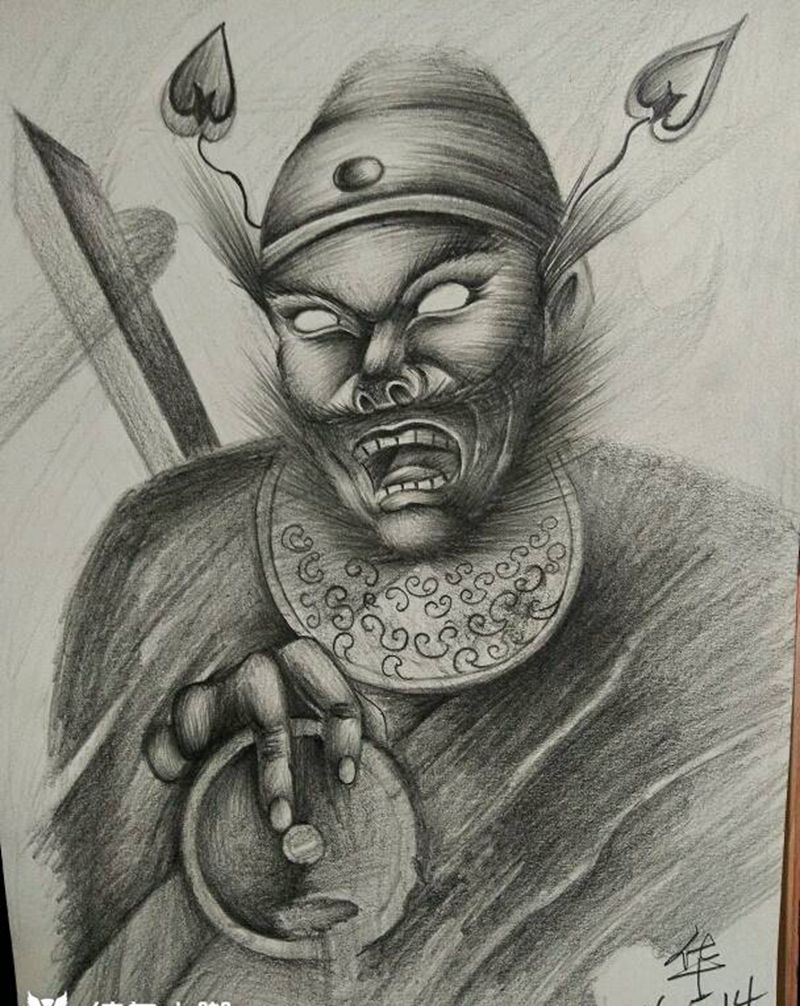 钟馗手稿纹身图片