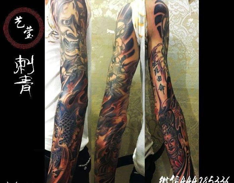 花臂修改纹身图片_成品手臂传统原创鬼神纹身图案