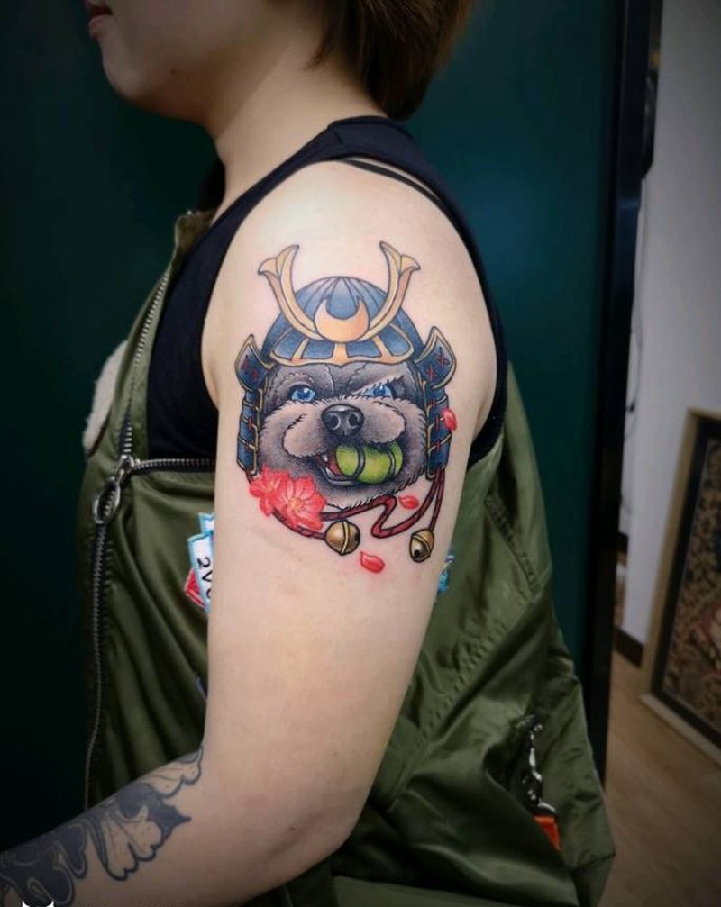 武士狗纹身图片_手臂New School纹身图案