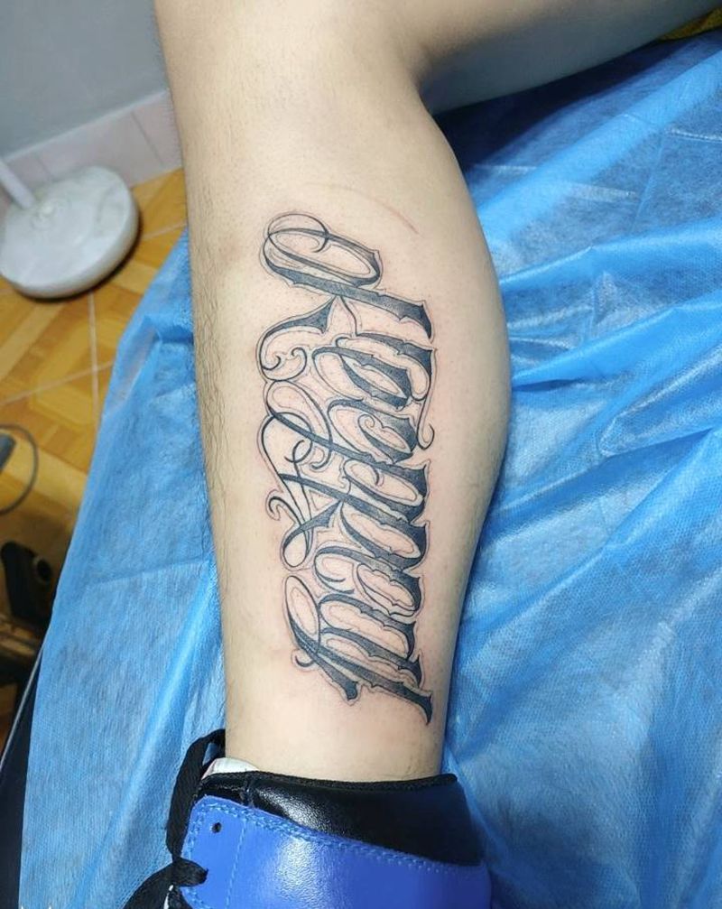老墨风格纹身图片_腿部纹身图案