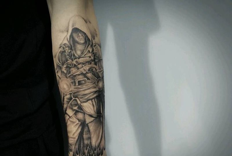 战士纹身图片_手臂欧美写实人物原创成品纹身图案