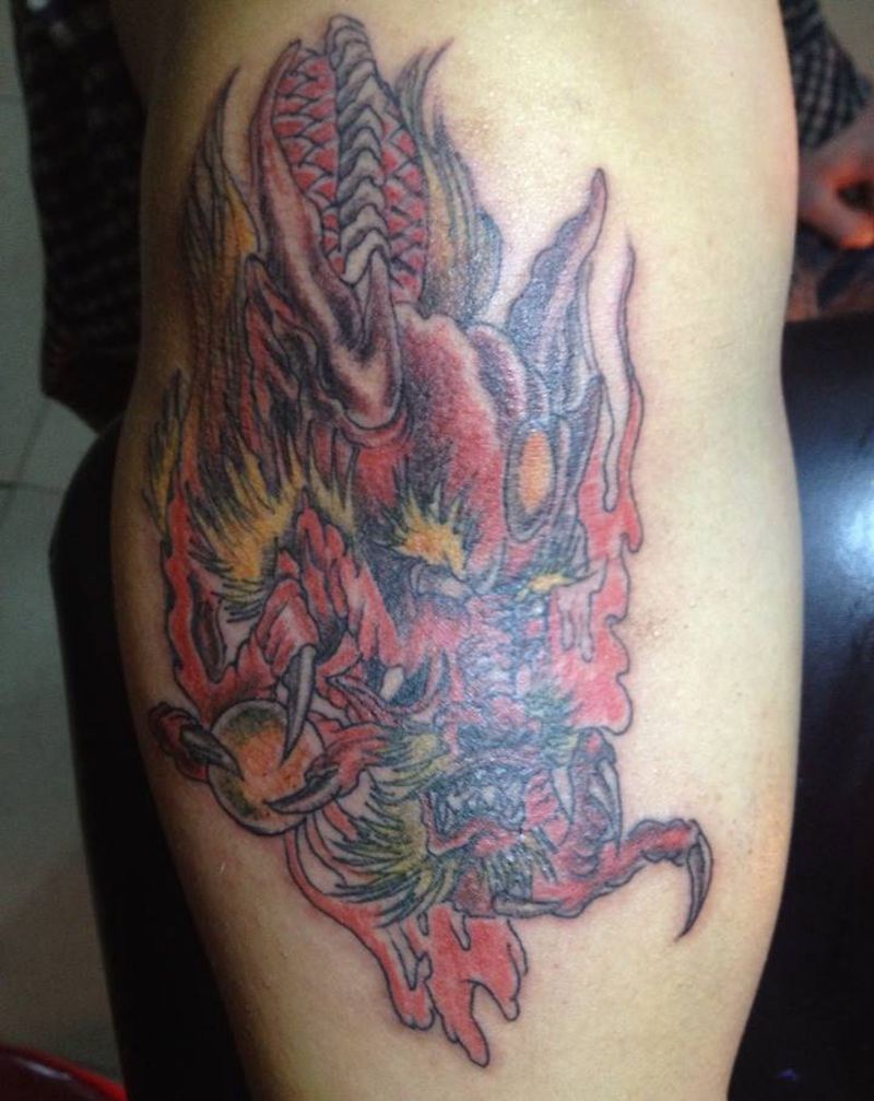 龙头纹身图片_成品手臂传统动物纹身图案