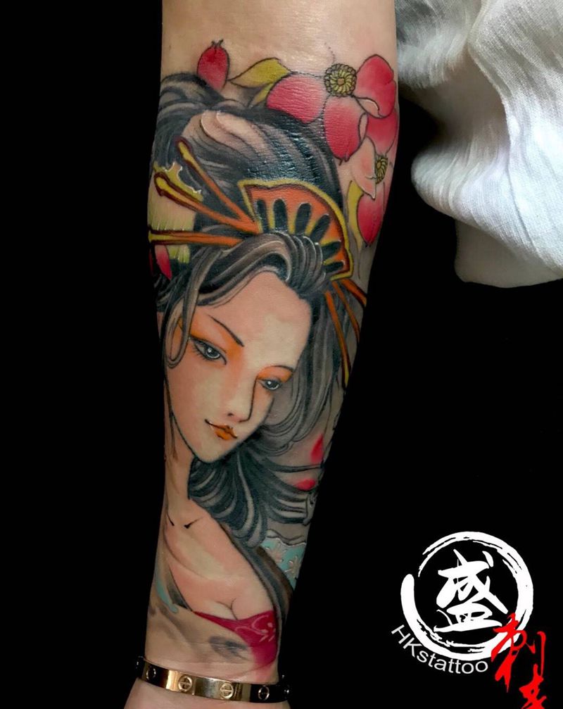 艺妓纹身图片_手臂新传统纹身图案