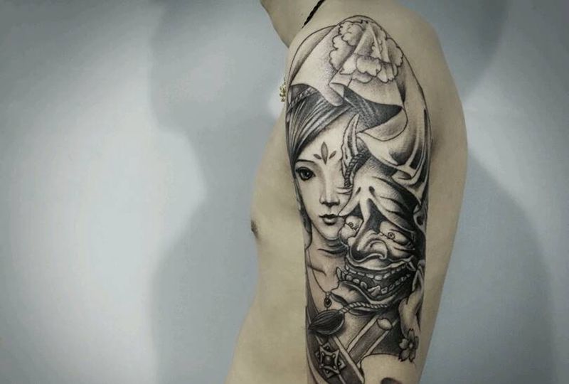 艺妓般若纹身图片_手臂传统人物鬼神艺妓般若成品纹身图案