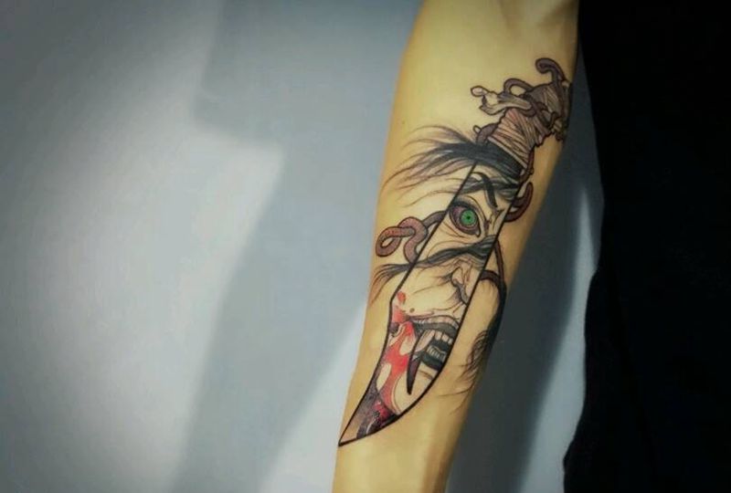 日式匕首纹身图片_手臂传统人物静物鬼神匕首成品纹身图案