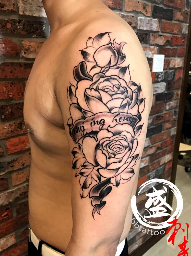 玫瑰花纹身图片_成品手部手臂传统植物纹身图案