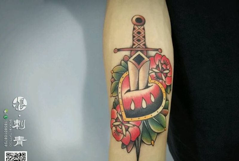 oldschool纹身图片_手臂欧美静物哦死故成品纹身图案