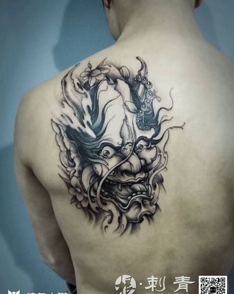 班若纹身图片_背部传统人物鬼神宗教班若成品纹身图案
