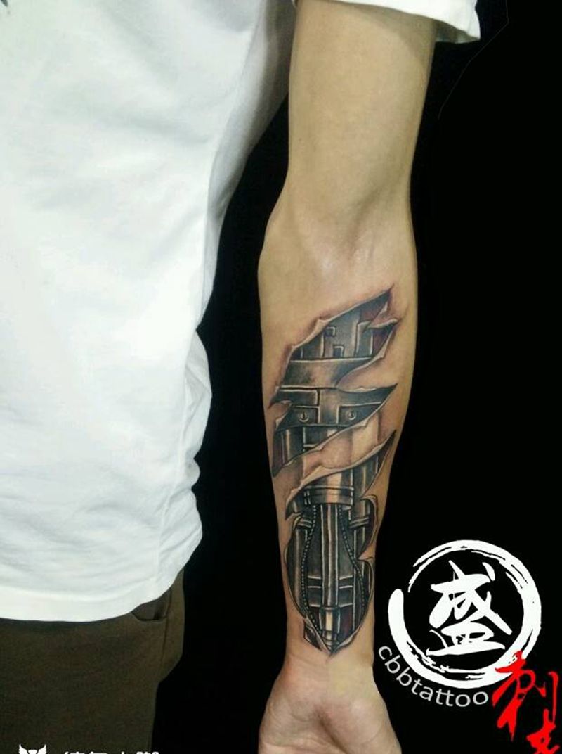 机械纹身图片_手臂欧美静物成品纹身图案
