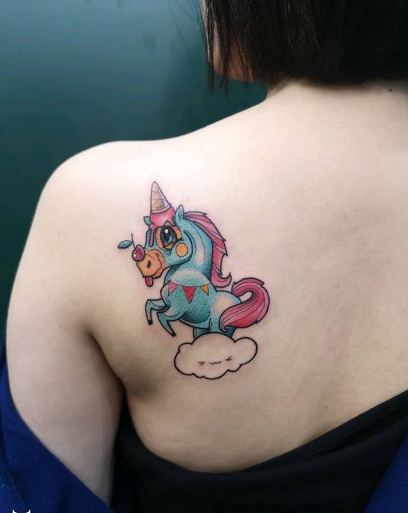 独角马纹身图片_New School纹身图案