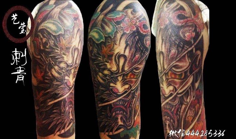 般若纹身图片_成品手臂传统鬼神纹身图案