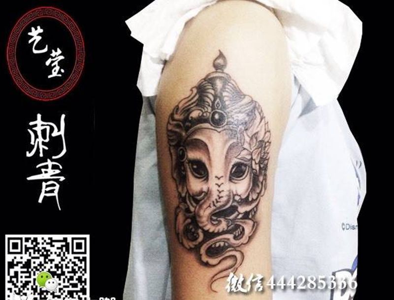 象神纹身图片_成品肩部传统鬼神宗教纹身图案