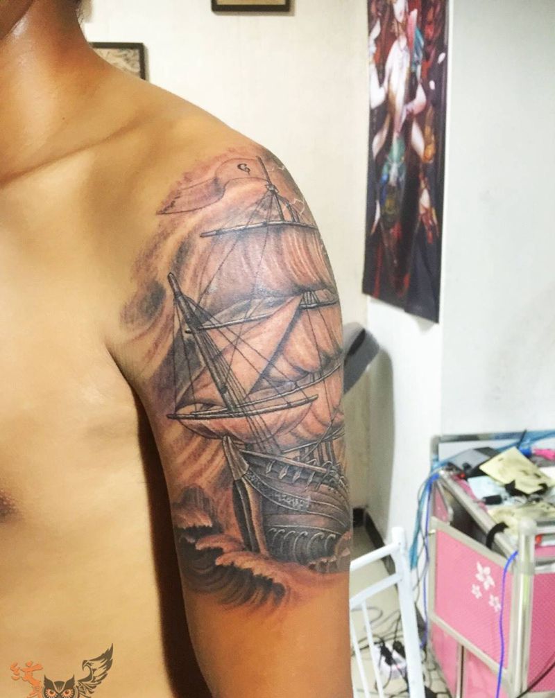 帆船纹身图片