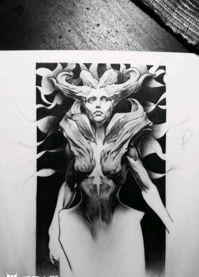 女妖纹身图片_欧美写实纹身图案