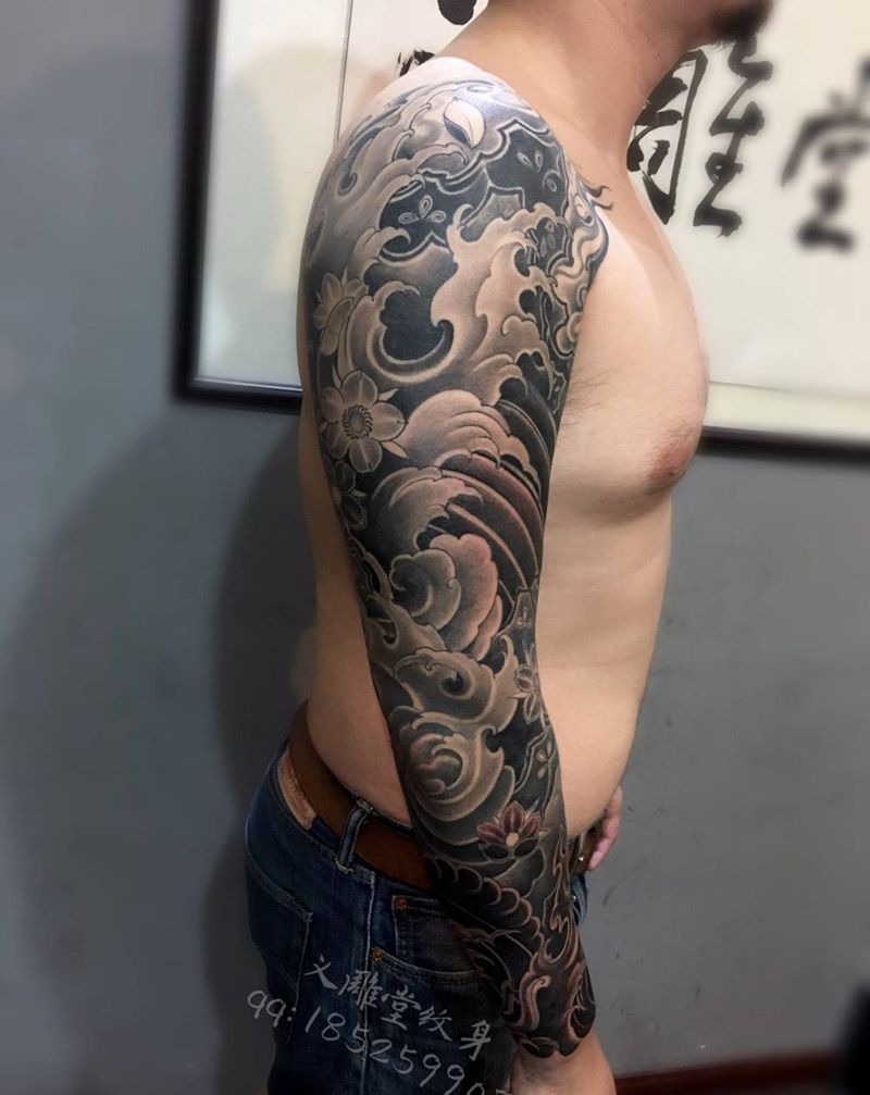 浪花臂纹身纹身图片_传统手臂成品原创重庆纹身图案