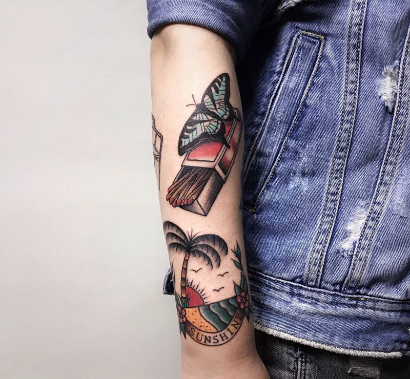 Oldschool拼接【根作】纹身图片_手臂Old School纹身图案