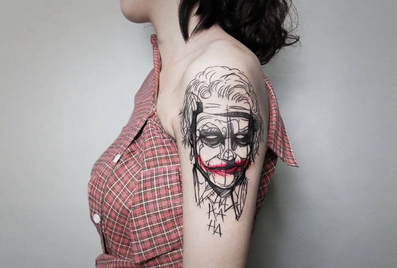 小丑【丰作品】纹身图片_手臂速写小丑Joker纹身图案