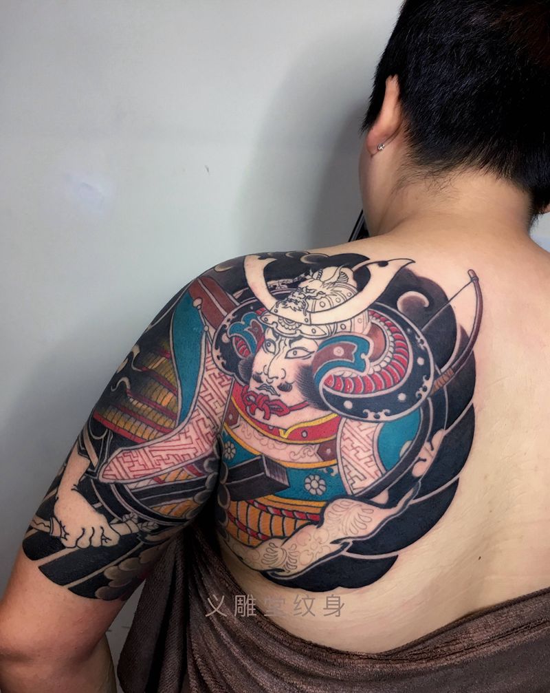 日本武士半胛纹身纹身图片_背部老传统重庆纹身图案
