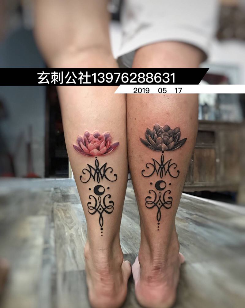 情侣纹身图片_腿部纹身图案