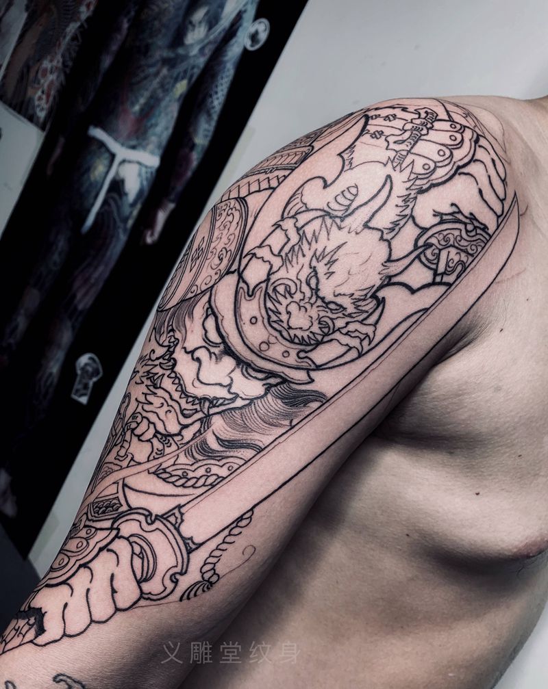 日本武士纹身纹身图片_手臂新传统重庆纹身图案
