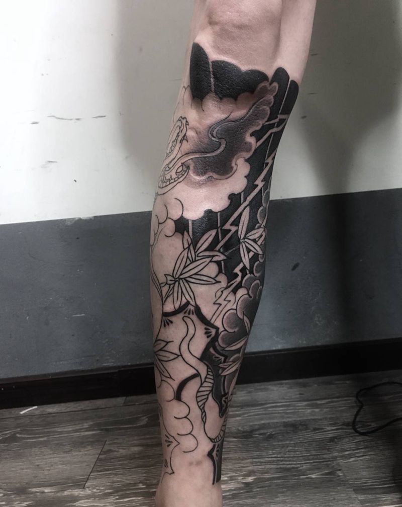 蛇包小腿纹身纹身图片_腿部老传统重庆蛇纹身图案