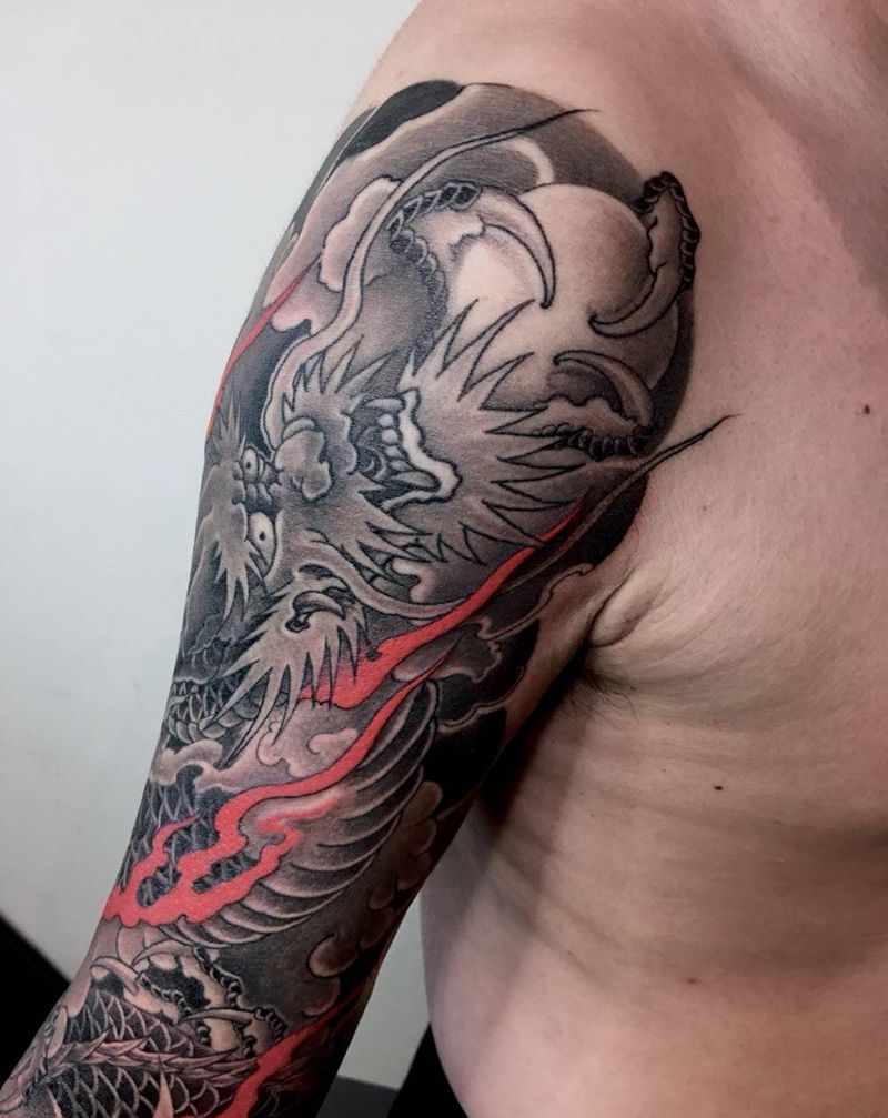 七分臂龙纹身纹身图片_手臂传统动物重庆重庆刺青义雕堂老传统刺青图案学培训纹身图案