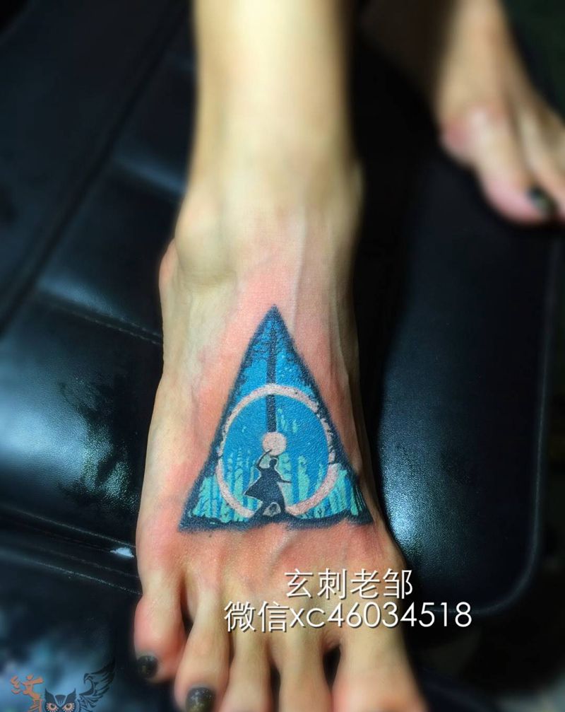 哈利波特纹身图片_成品脚部欧美几何纹身图案