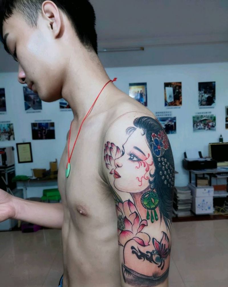 艺伎纹身图片_手臂新传统纹身图案