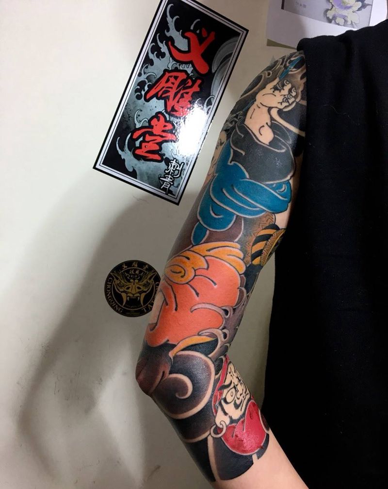 七分臂纹身纹身图片_手臂老传统七分臂重庆纹身图案