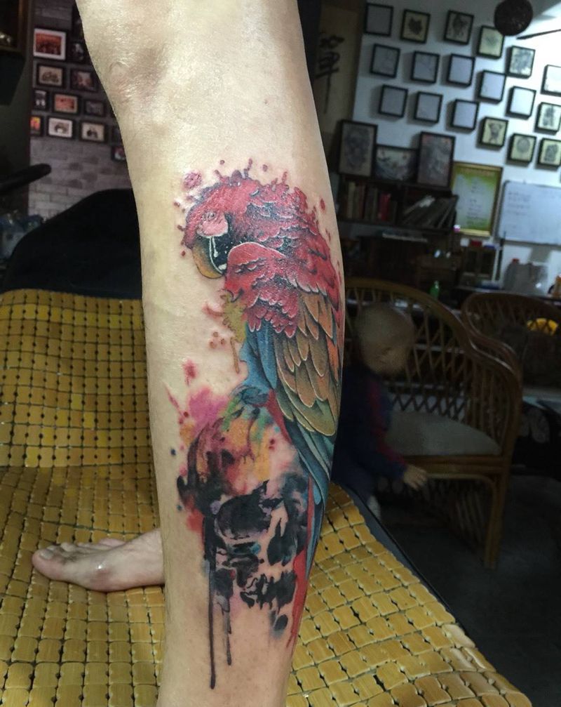 水彩鹦鹉纹身图片