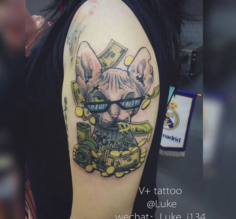 西海岸招财猫纹身图片