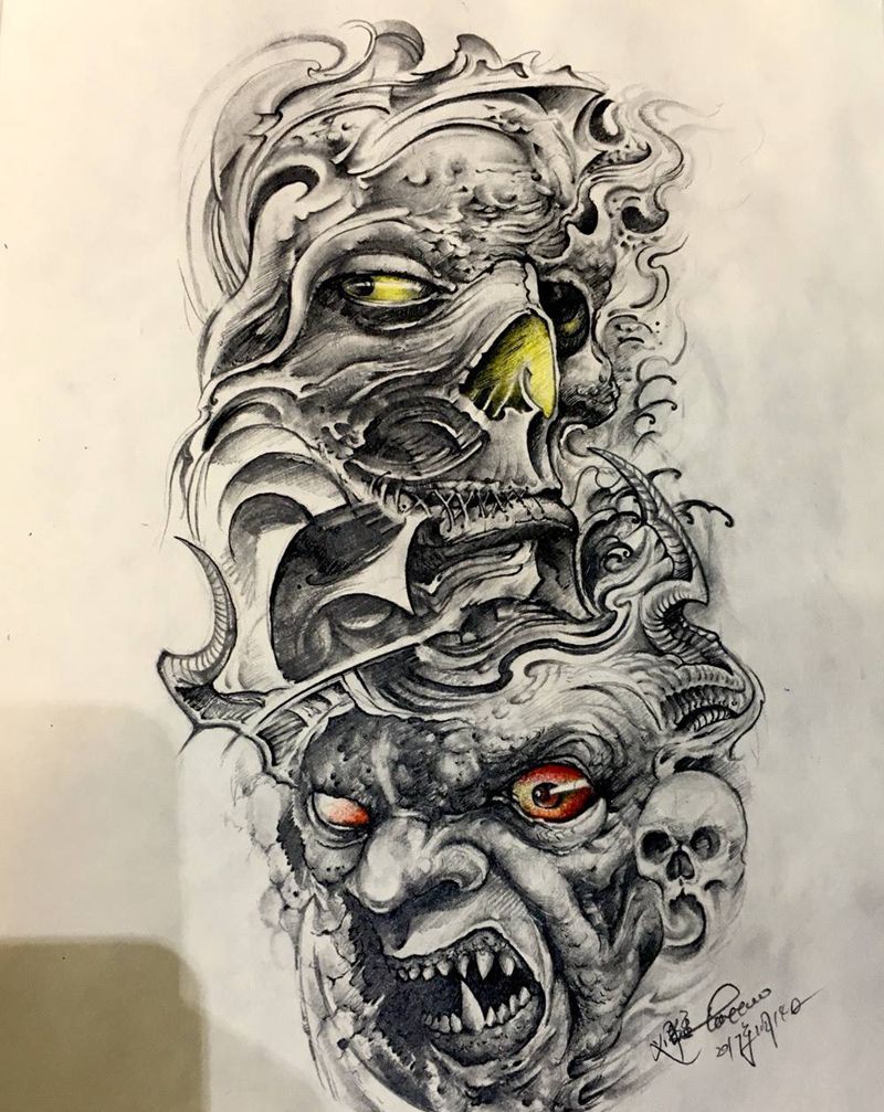 闭嘴纹身手稿纹身图片_手稿写实欧美肖像鬼神重庆纹身图案