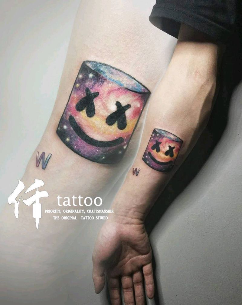 星空棉花糖头套纹身图片_手臂水彩New School星空棉花糖星云纹身图案