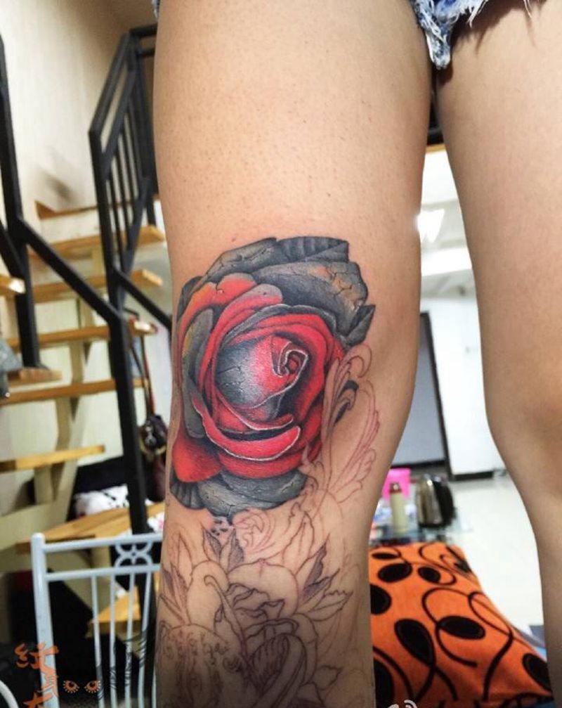 石雕玫瑰纹身图片