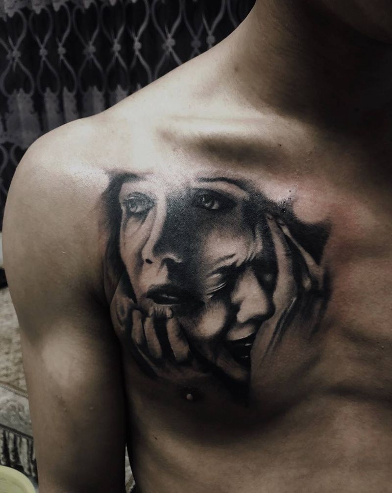 花胸，完成度30%纹身图片