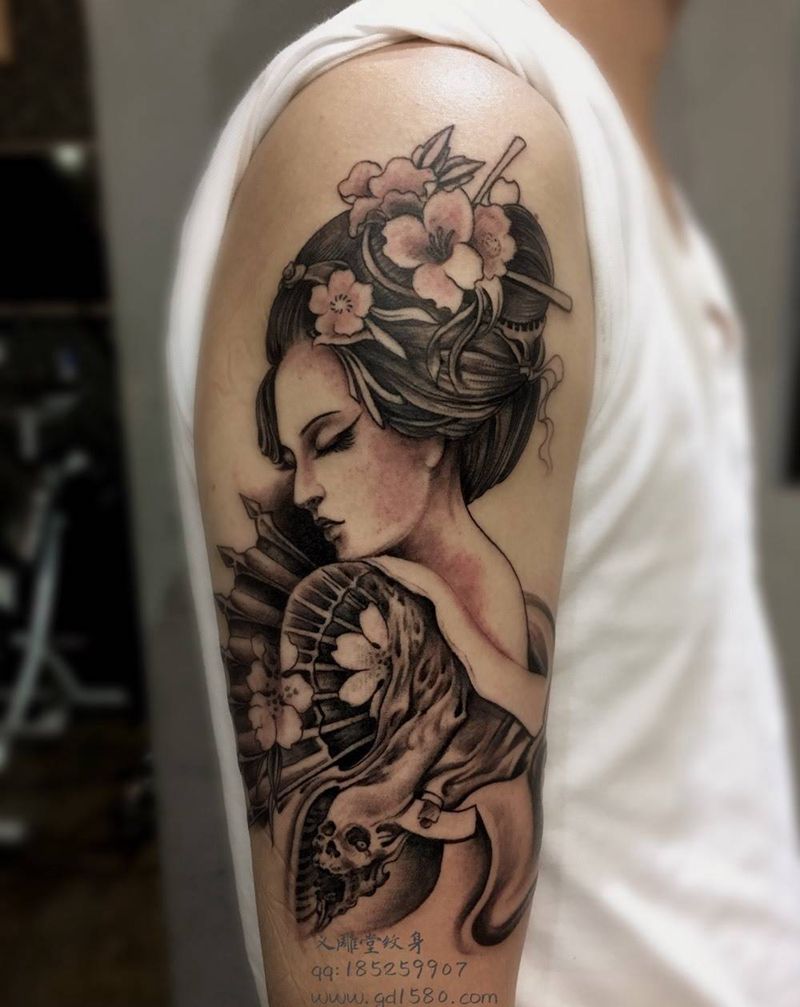 艺妓纹身纹身图片_手臂传统人物重庆纹身图案