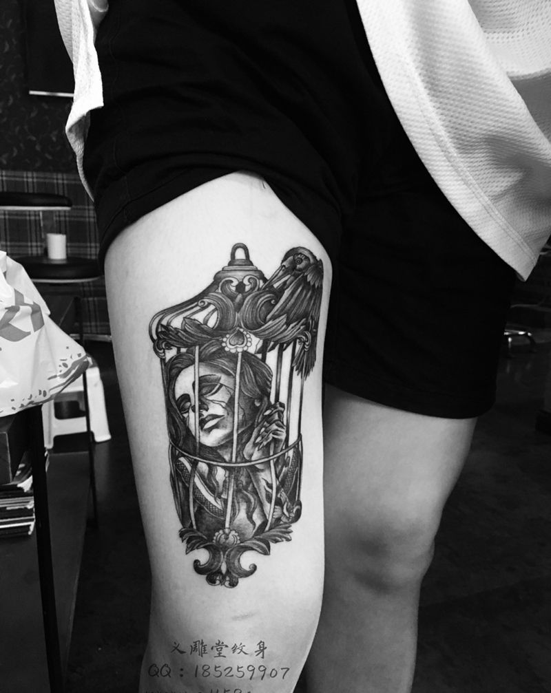 囚徒纹身图片_腿部欧美人物重庆纹身图案
