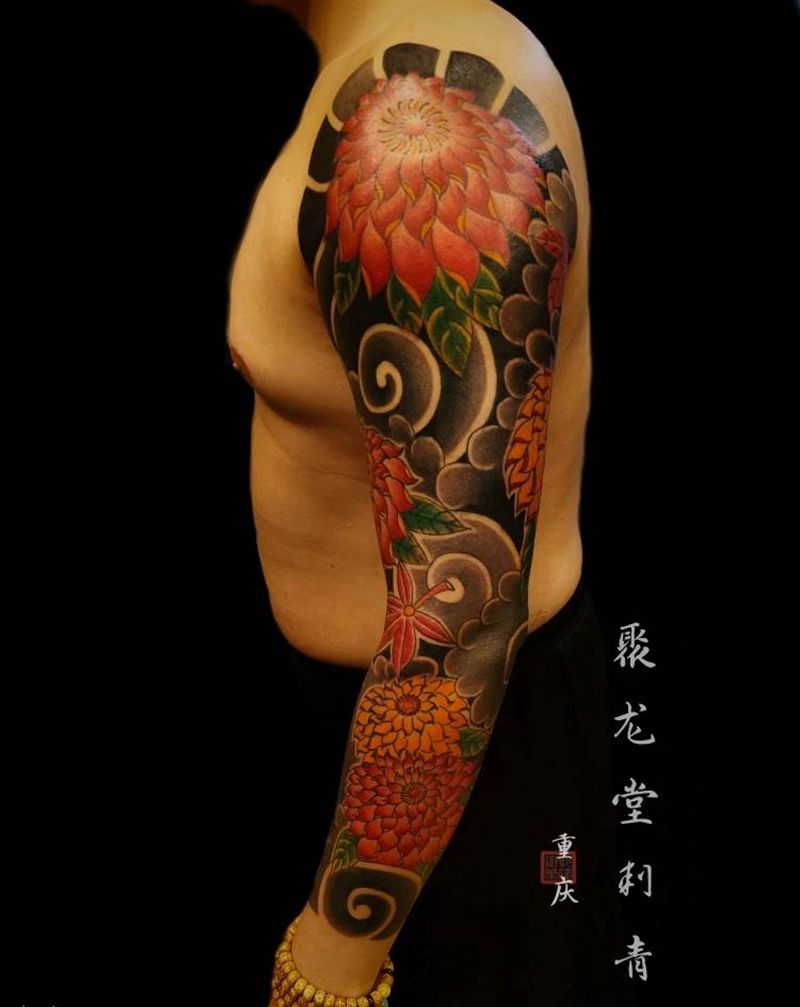 老传统花臂纹身图片_手臂老传统纹身图案