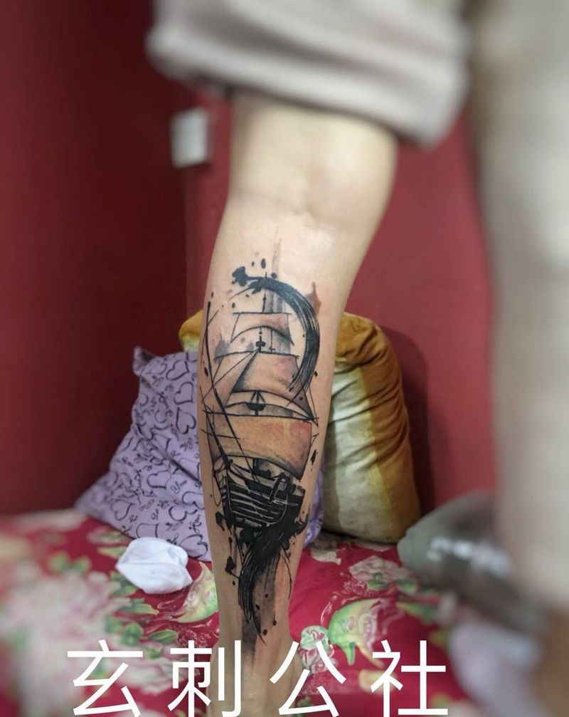 帆船纹身图片