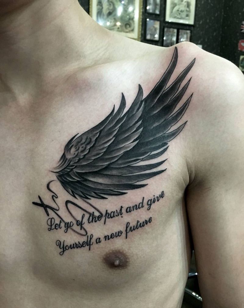 翅膀纹身纹身图片_胸部清新重庆纹身图案