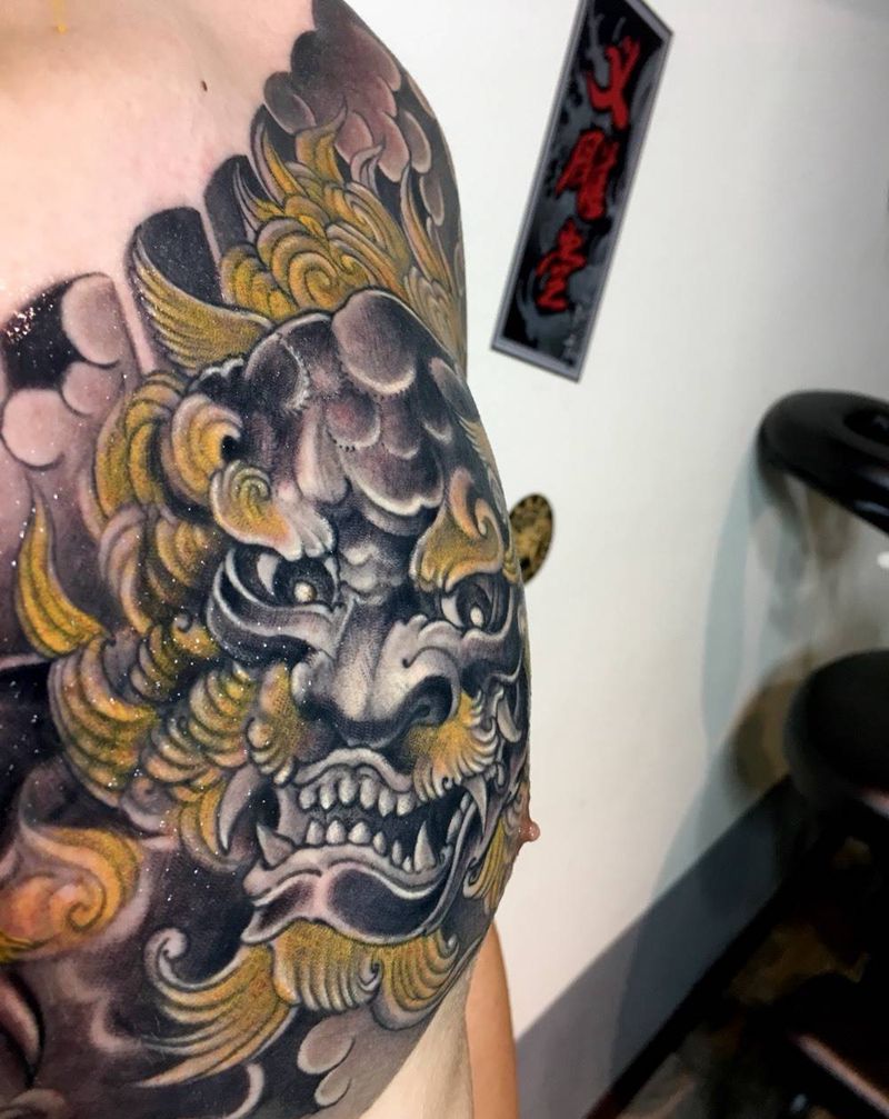 狮子纹身图片_动物重庆刺青Tattoo 重庆胸部纹身图案