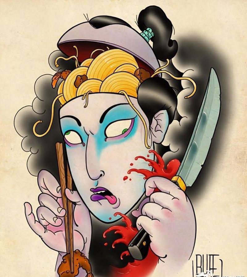 传统半胛纹身手稿纹身图片