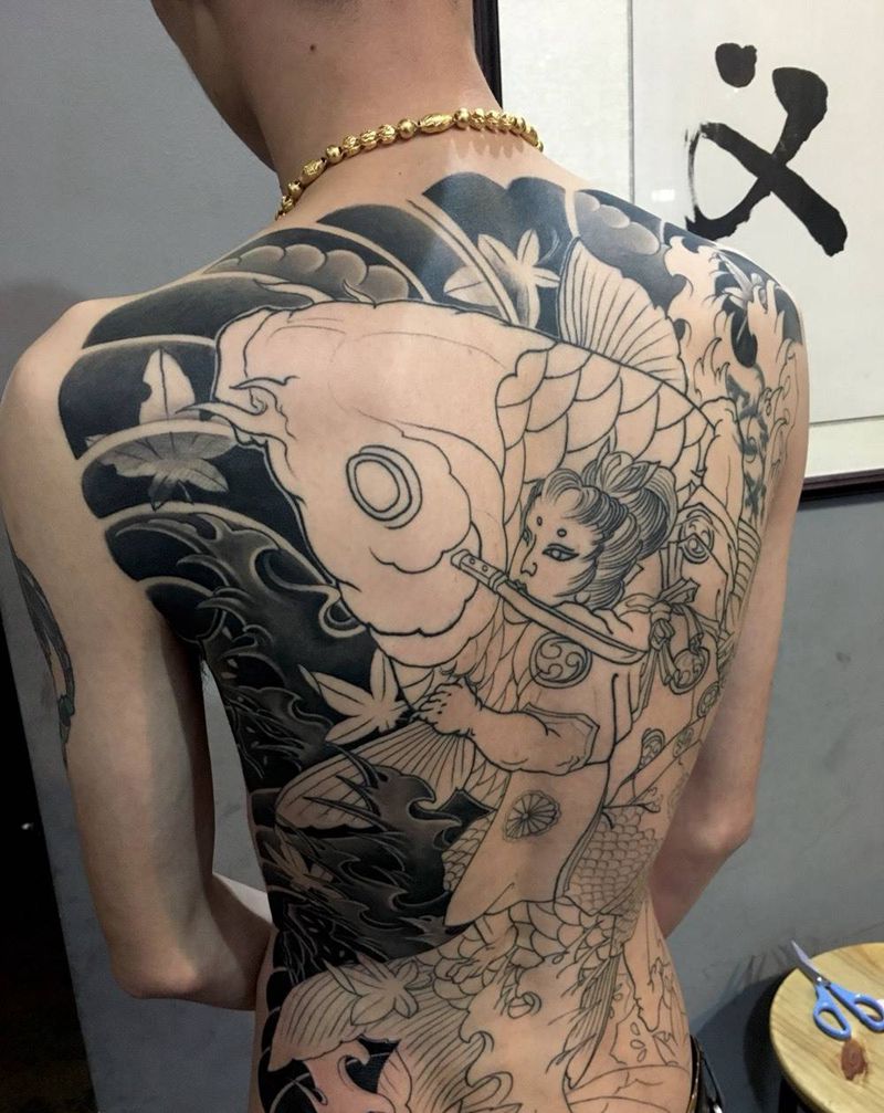 日式传统风格纹身图片_背部传统人物鬼神重庆纹身图案