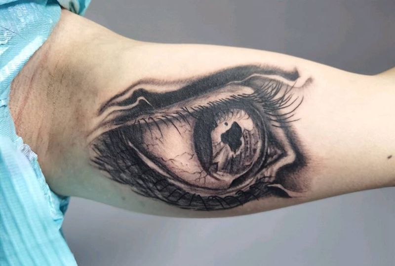 暗黑写实眼睛纹身图片_手臂欧美写实眼睛，暗黑纹身图案